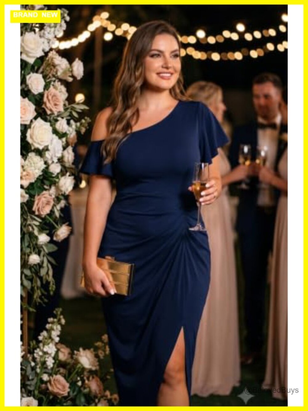 Bodycon One Shoulder Ruffle Dress with High Slit - Picture 4 of 6